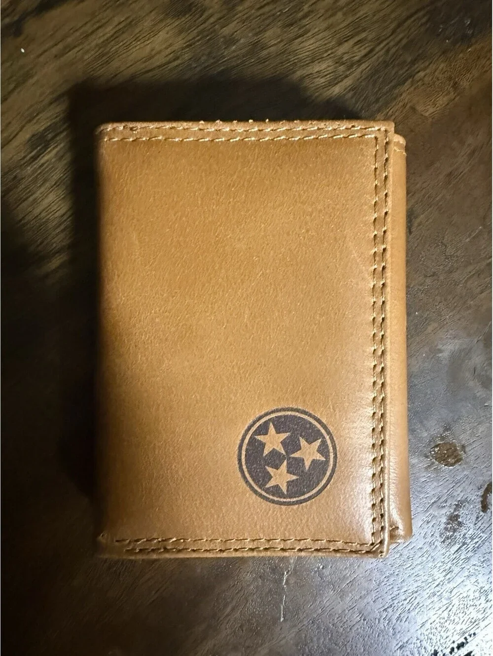 Tennessee Tri-Star Leather Trifold Wallet Brown ID Window Card Holder